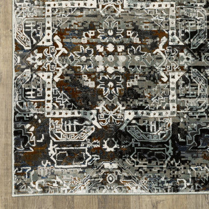 Gemini Distressed Charcoal/ Multi Medallion Cut Pile Rug