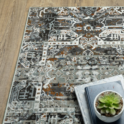 Gemini Distressed Charcoal/ Multi Medallion Cut Pile Rug