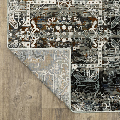 Gemini Distressed Charcoal/ Multi Medallion Cut Pile Rug