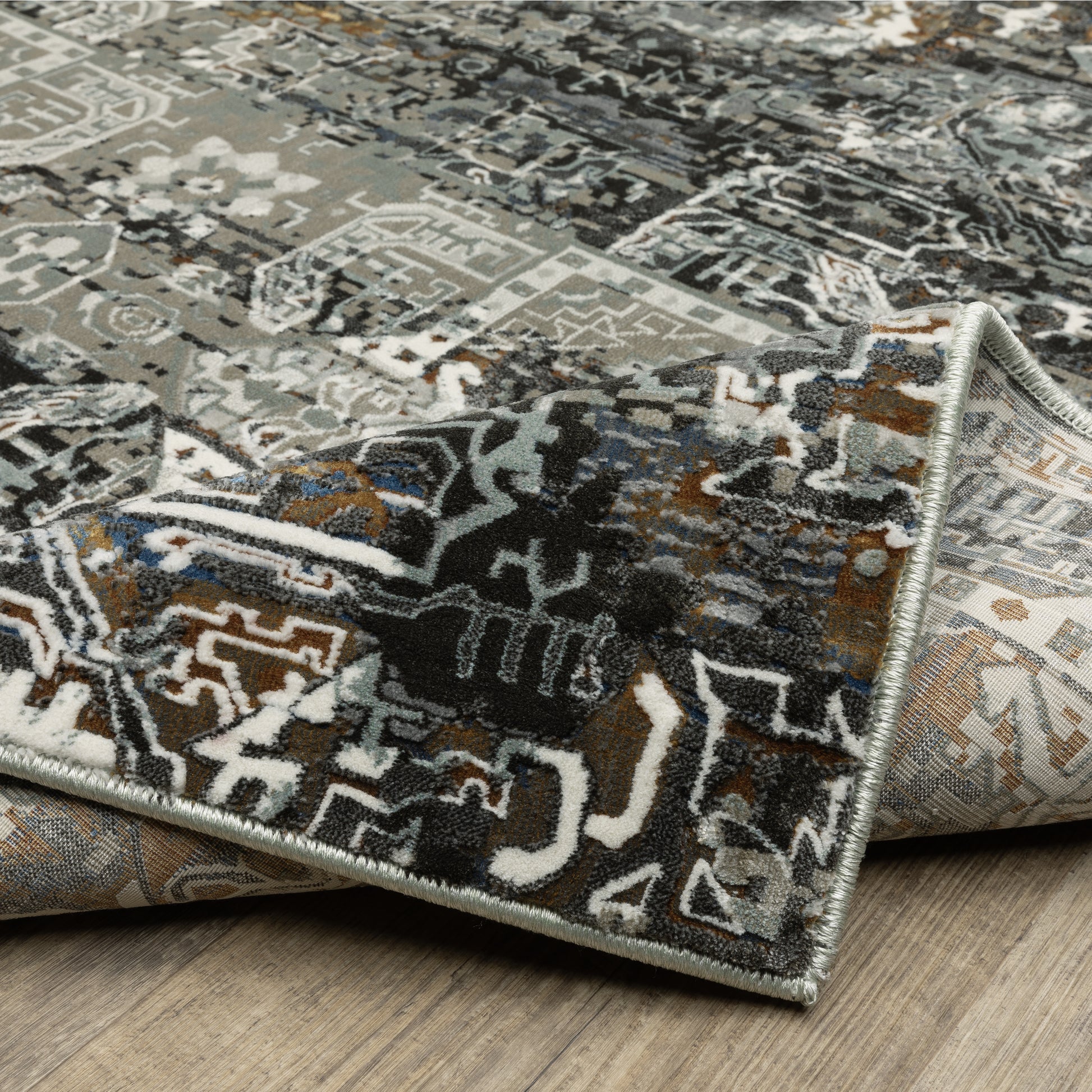 Gemini Distressed Charcoal/ Multi Medallion Cut Pile Rug