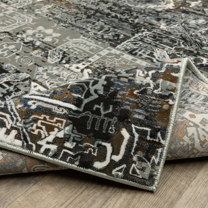 Gemini Distressed Charcoal/ Multi Medallion Cut Pile Rug