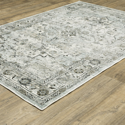 Gemini Distressed Grey/ Blue Medallion Cut Pile Rug