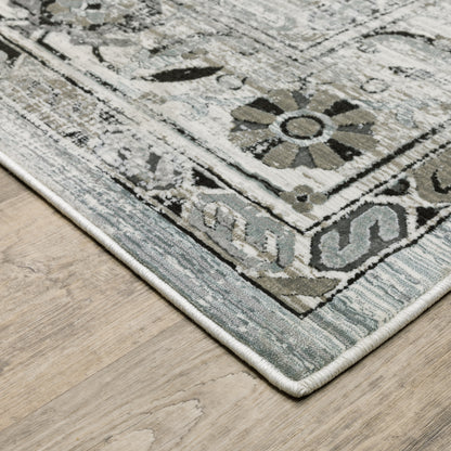 Gemini Distressed Grey/ Blue Medallion Cut Pile Rug