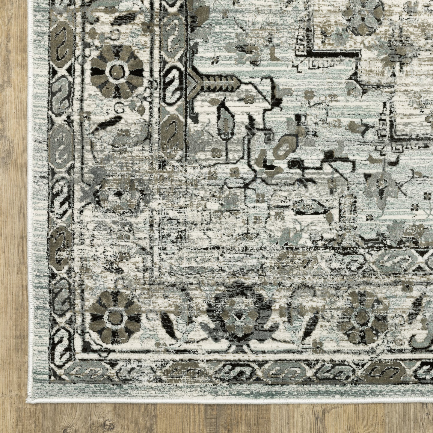 Gemini Distressed Grey/ Blue Medallion Cut Pile Rug