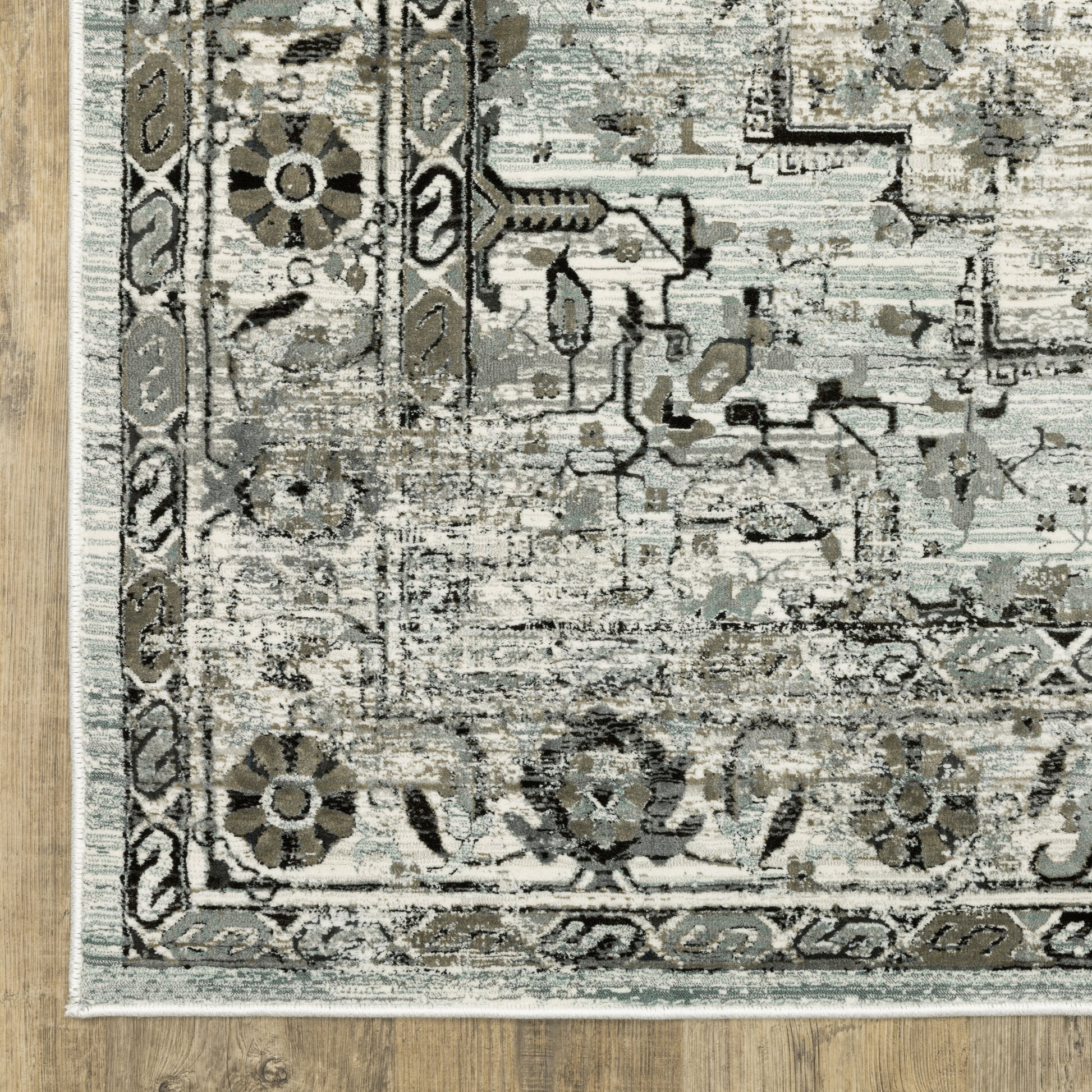 Gemini Distressed Grey/ Blue Medallion Cut Pile Rug