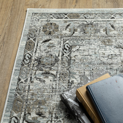 Gemini Distressed Grey/ Blue Medallion Cut Pile Rug