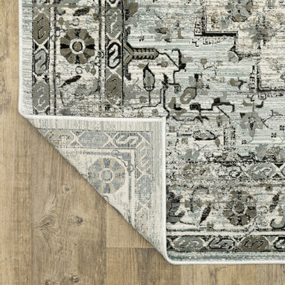 Gemini Distressed Grey/ Blue Medallion Cut Pile Rug