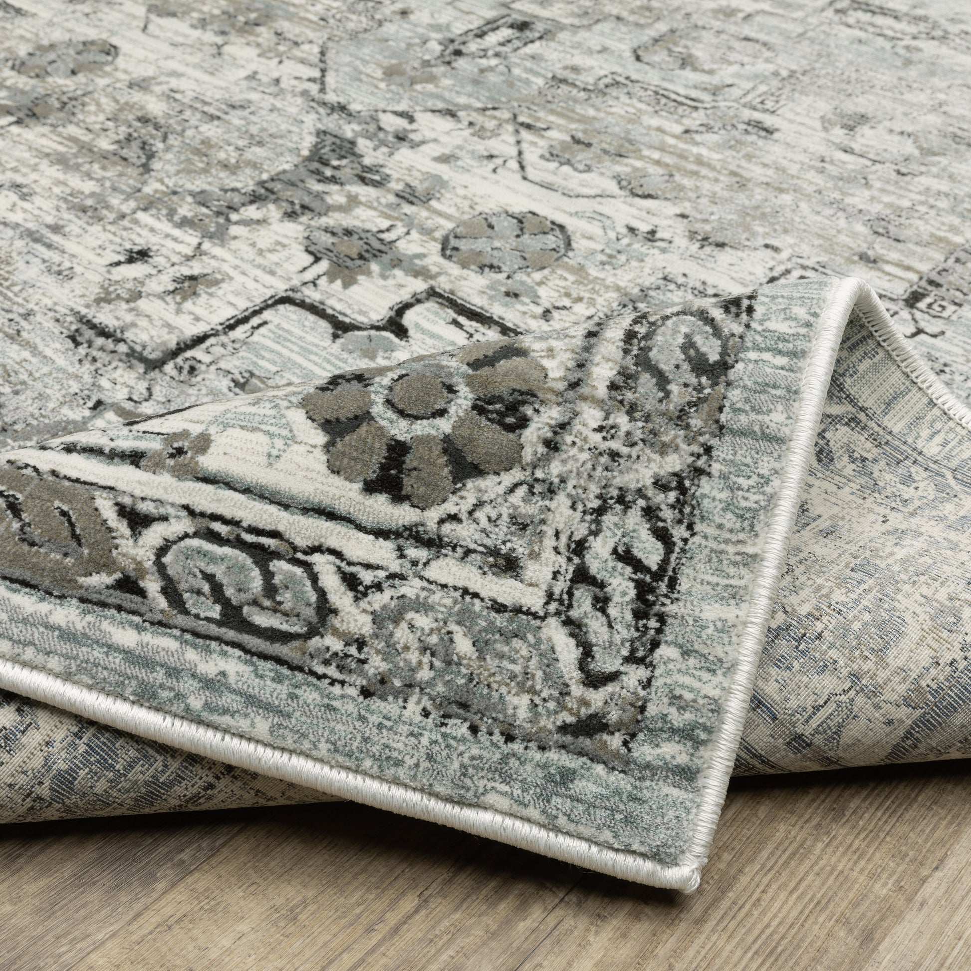 Gemini Distressed Grey/ Blue Medallion Cut Pile Rug