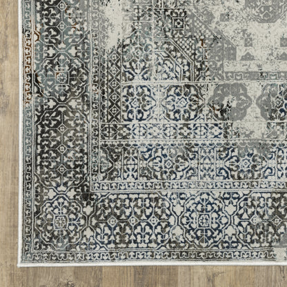 Gemini Distressed Grey/ Multi Oriental Cut Pile Rug