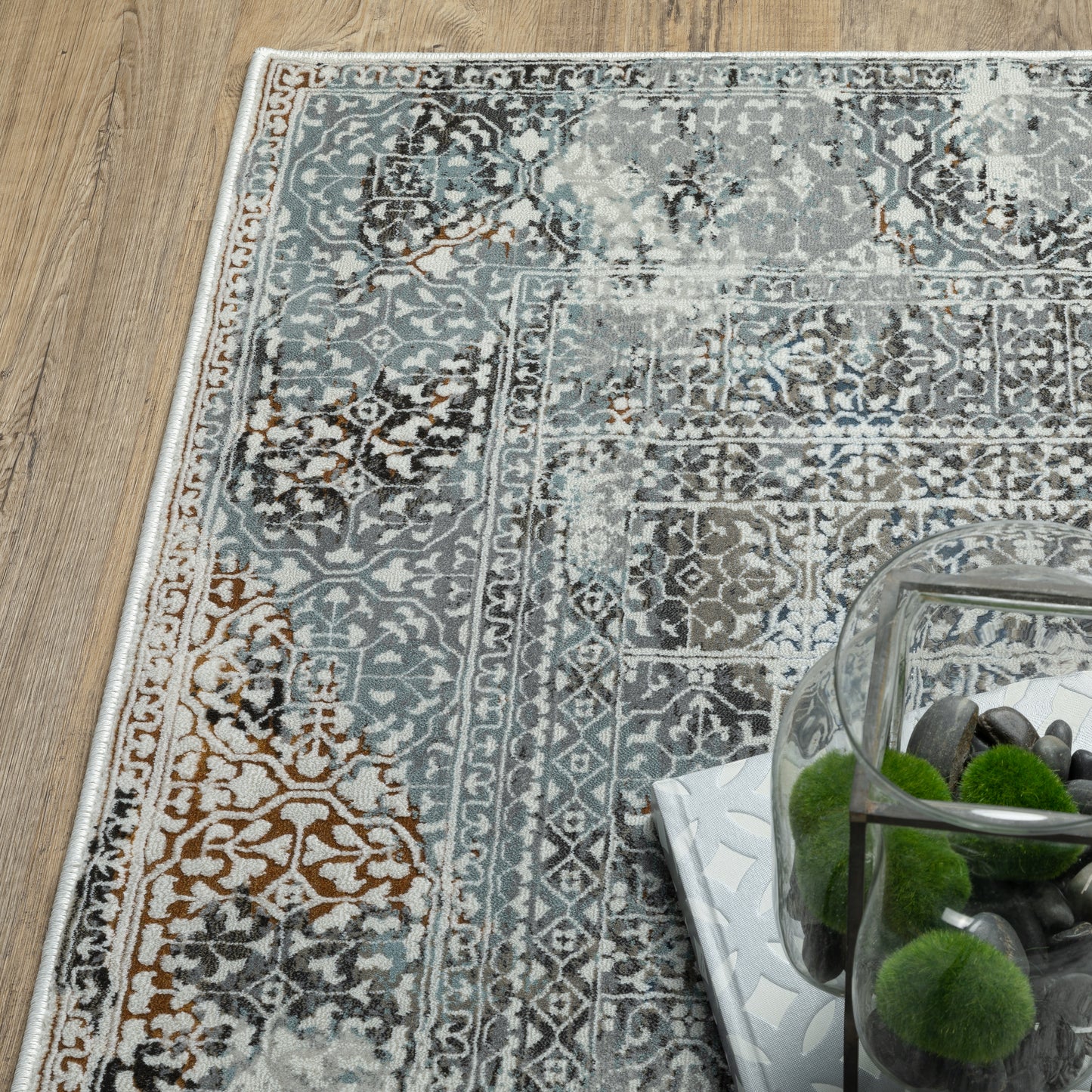 Gemini Distressed Grey/ Multi Oriental Cut Pile Rug