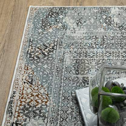 Gemini Distressed Grey/ Multi Oriental Cut Pile Rug