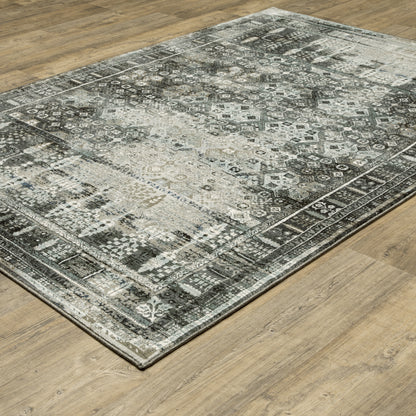 Gemini Distressed Charcoal/ Grey Floral Cut Pile Rug