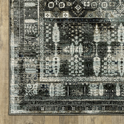 Gemini Distressed Charcoal/ Grey Floral Cut Pile Rug