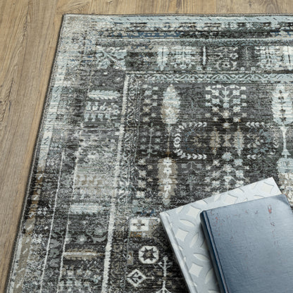 Gemini Distressed Charcoal/ Grey Floral Cut Pile Rug