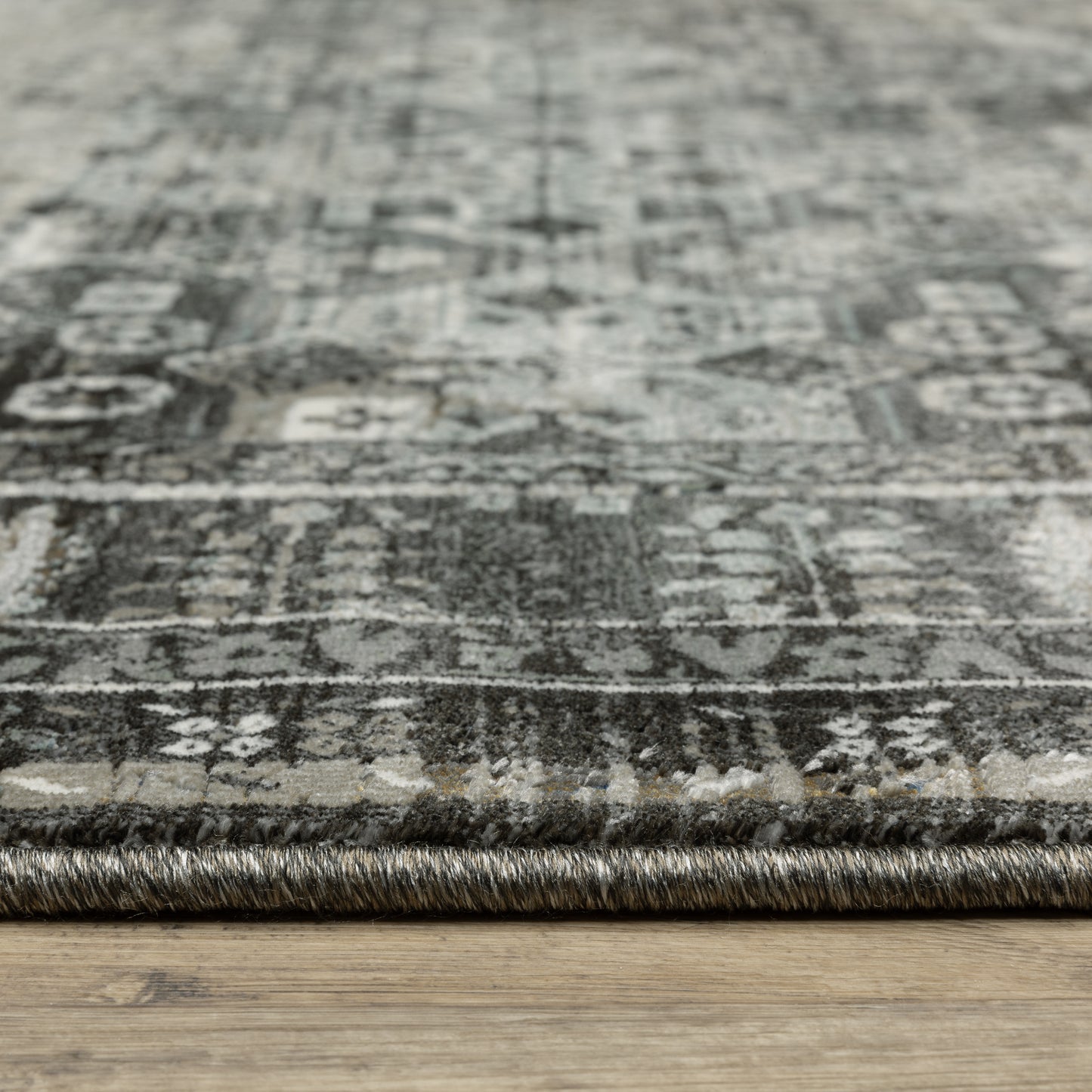 Gemini Distressed Charcoal/ Grey Floral Cut Pile Rug