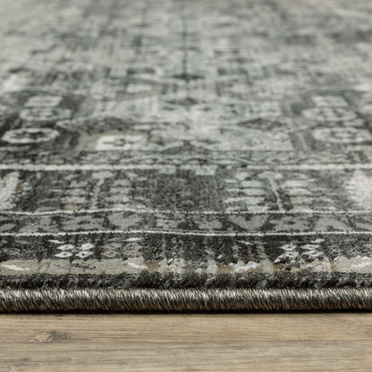 Gemini Distressed Charcoal/ Grey Floral Cut Pile Rug
