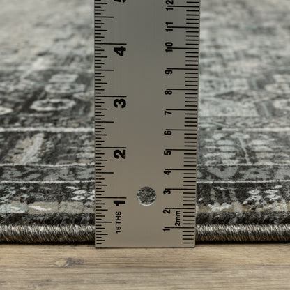 Gemini Distressed Charcoal/ Grey Floral Cut Pile Rug