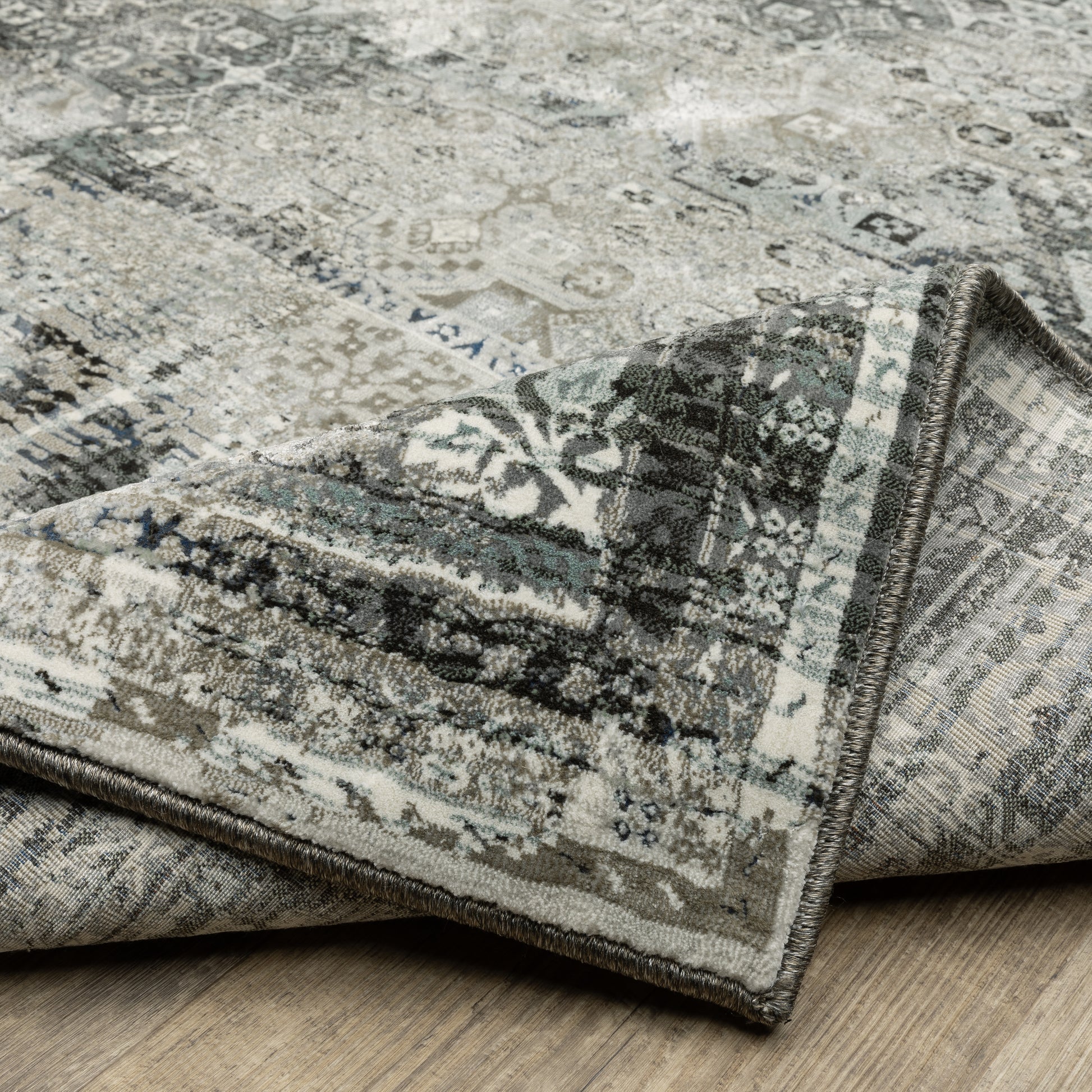 Gemini Distressed Charcoal/ Grey Floral Cut Pile Rug