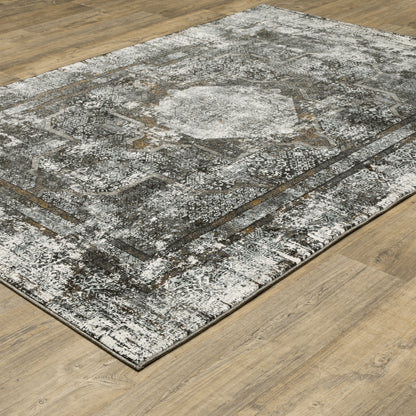 Gemini Distressed Charcoal/ Grey Medallion Cut Pile Rug