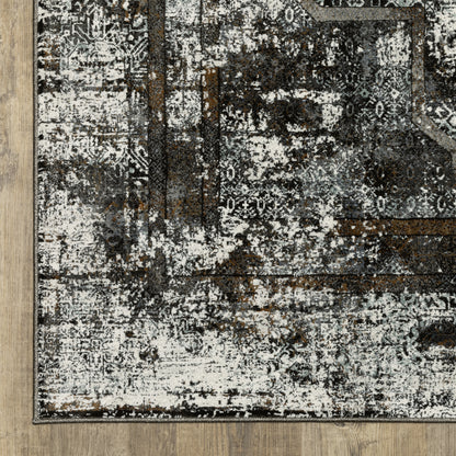 Gemini Distressed Charcoal/ Grey Medallion Cut Pile Rug