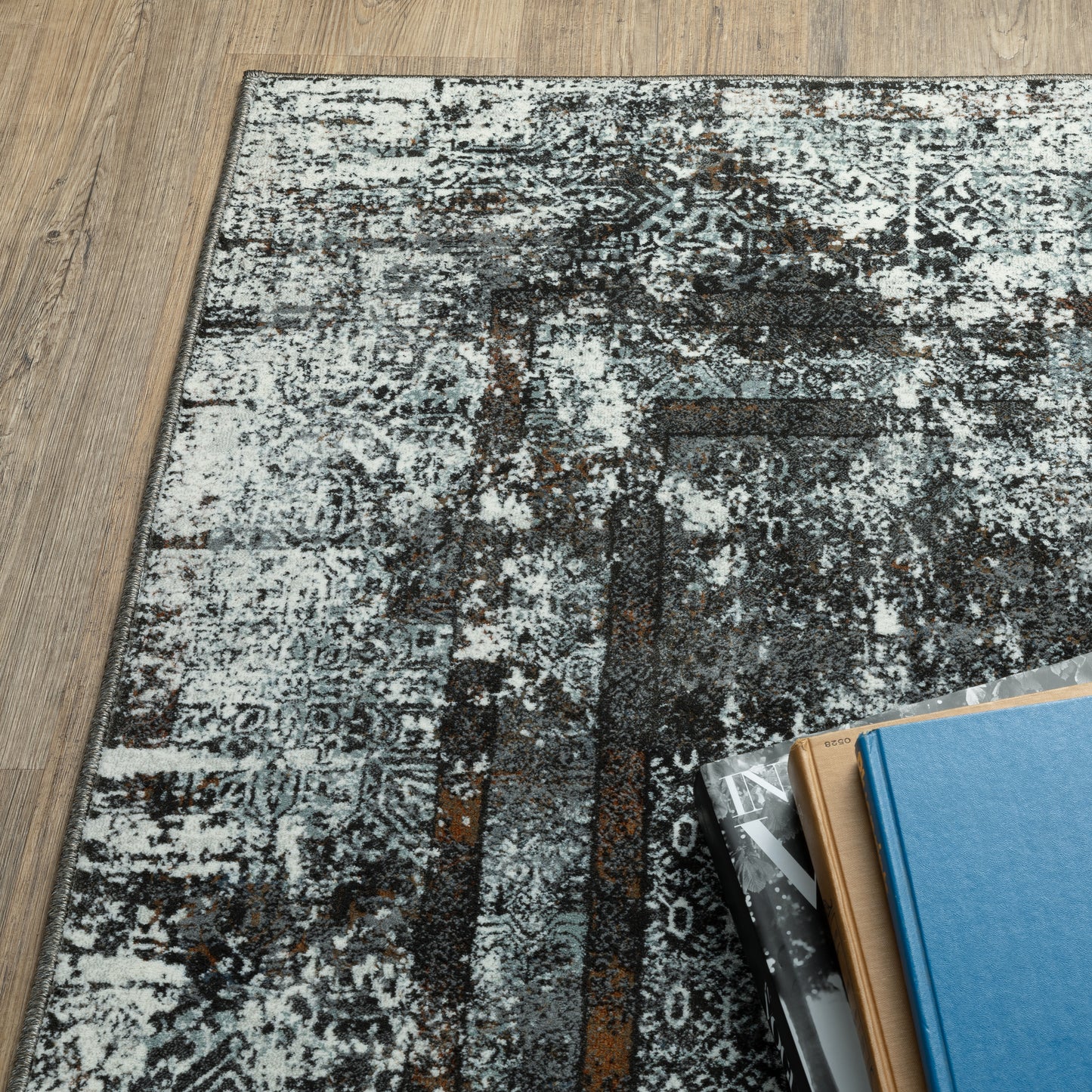 Gemini Distressed Charcoal/ Grey Medallion Cut Pile Rug