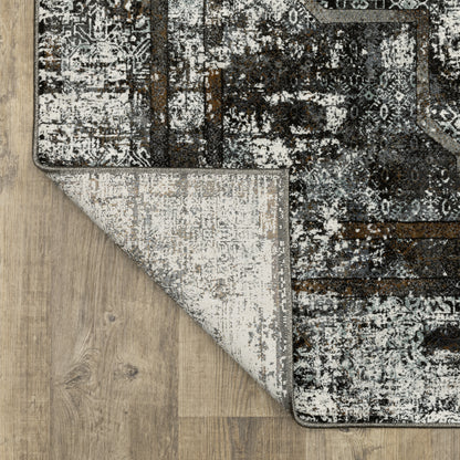 Gemini Distressed Charcoal/ Grey Medallion Cut Pile Rug