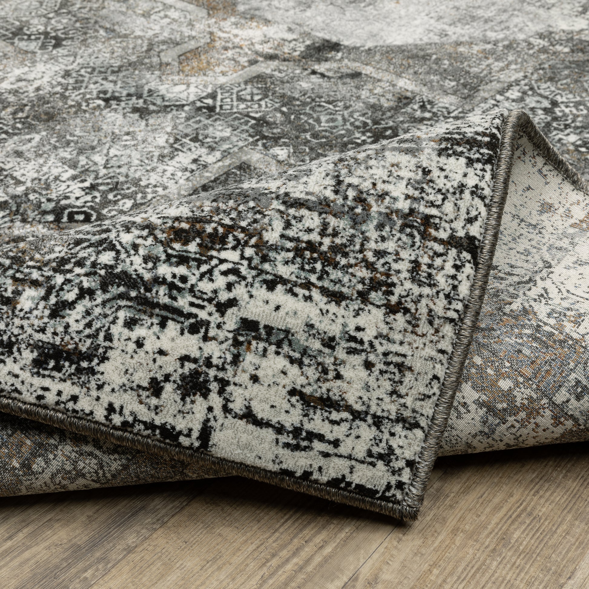 Gemini Distressed Charcoal/ Grey Medallion Cut Pile Rug