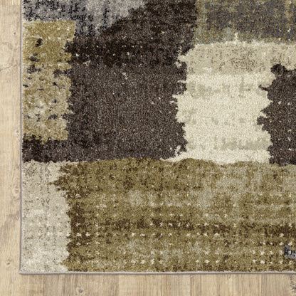 Gemma Abstract Green/ Brown Cut Pile Rug