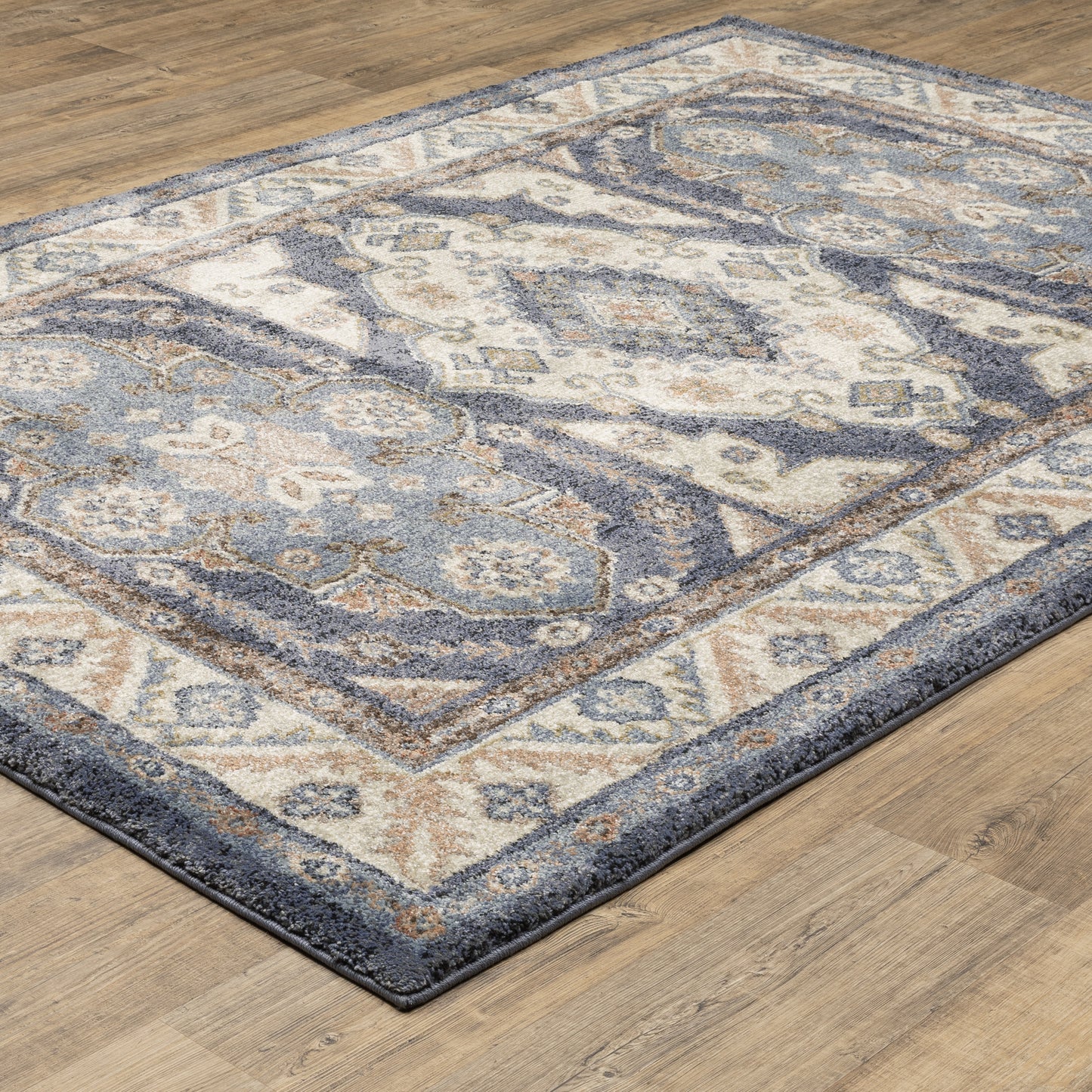 Gemma Medallion Blue/ Rust Oriental Cut Pile Rug