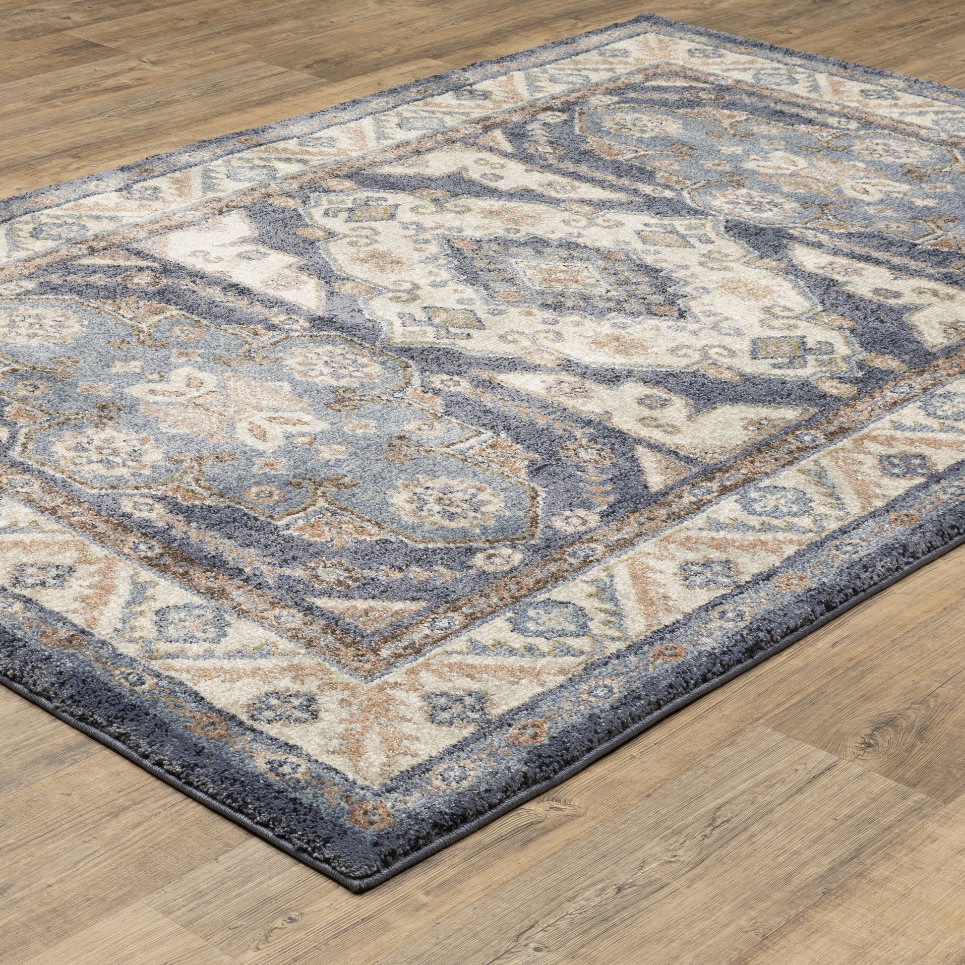 Gemma Medallion Blue/ Rust Oriental Cut Pile Rug