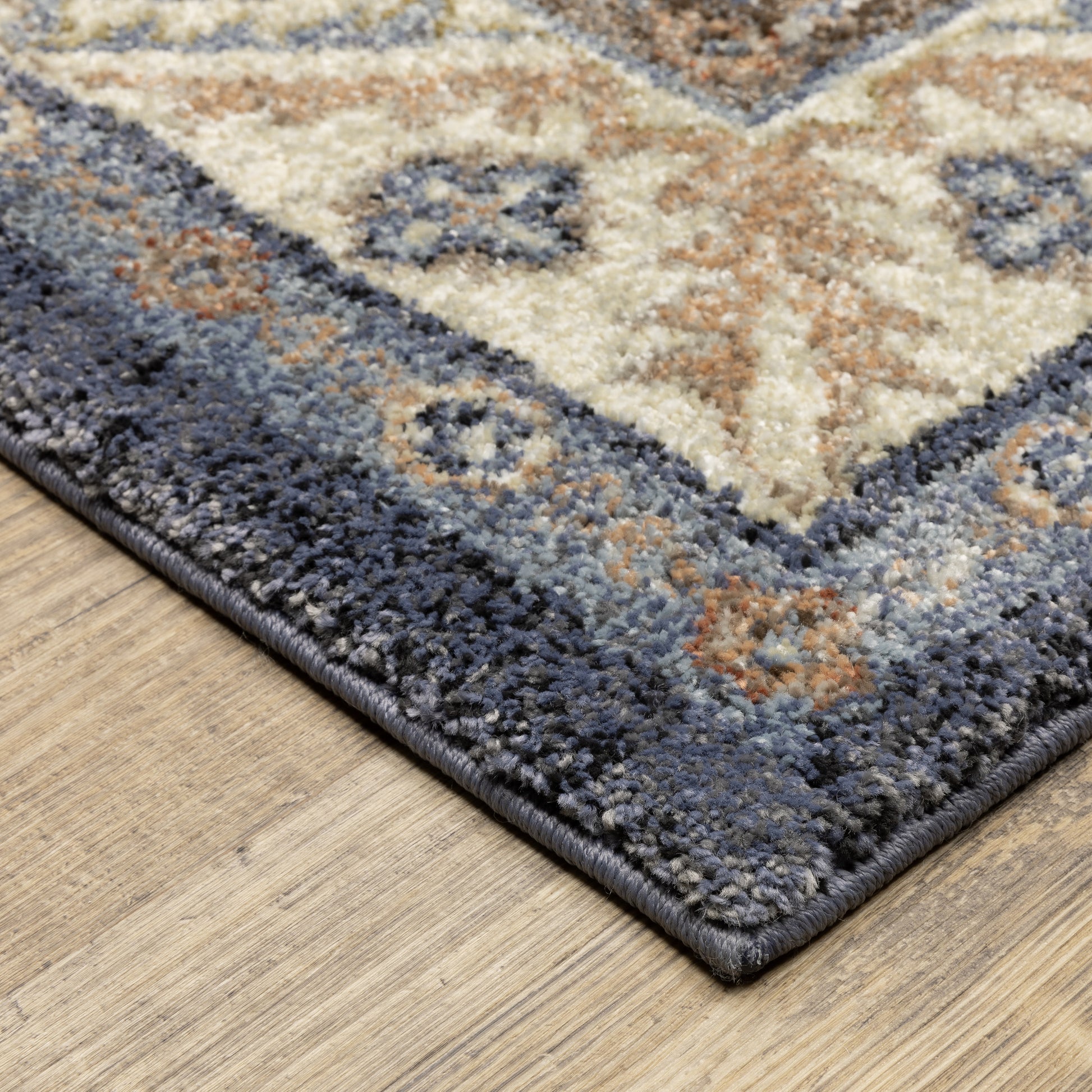 Gemma Medallion Blue/ Rust Oriental Cut Pile Rug
