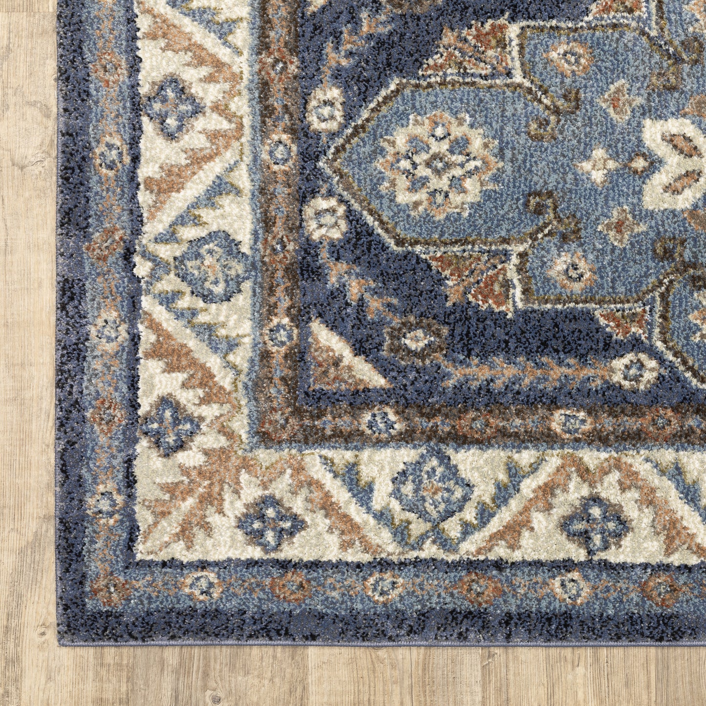 Gemma Medallion Blue/ Rust Oriental Cut Pile Rug