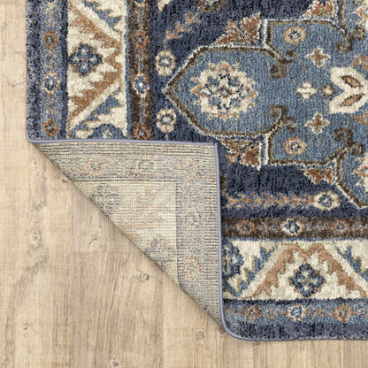 Gemma Medallion Blue/ Rust Oriental Cut Pile Rug