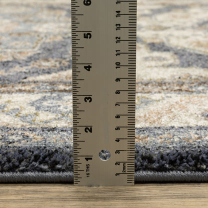 Gemma Medallion Blue/ Rust Oriental Cut Pile Rug