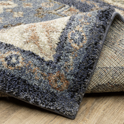 Gemma Medallion Blue/ Rust Oriental Cut Pile Rug