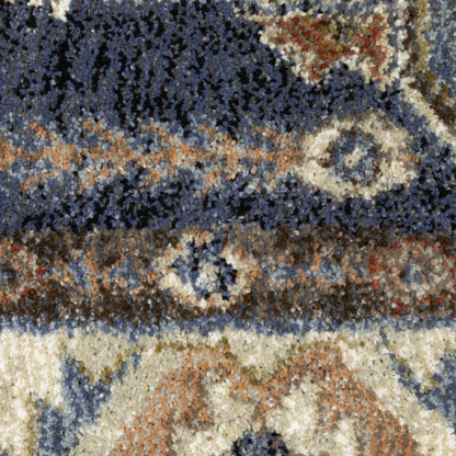 Gemma Medallion Blue/ Rust Oriental Cut Pile Rug