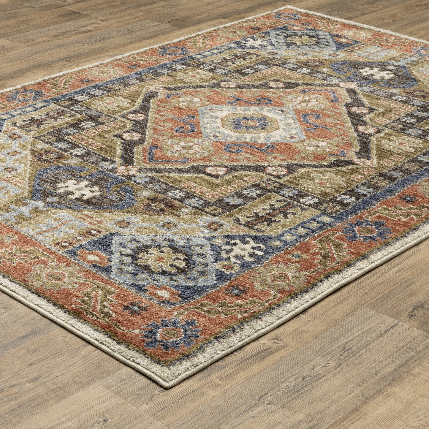 Gemma Medallion Rust/ Blue Geometric Cut Pile Rug