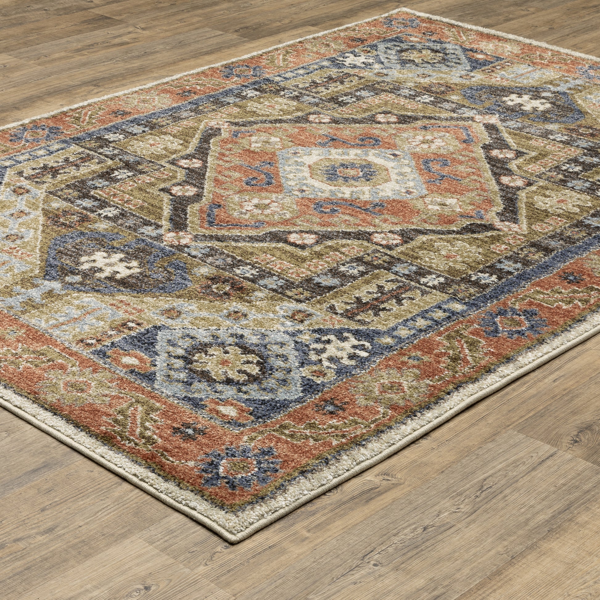 Gemma Medallion Rust/ Blue Geometric Cut Pile Rug