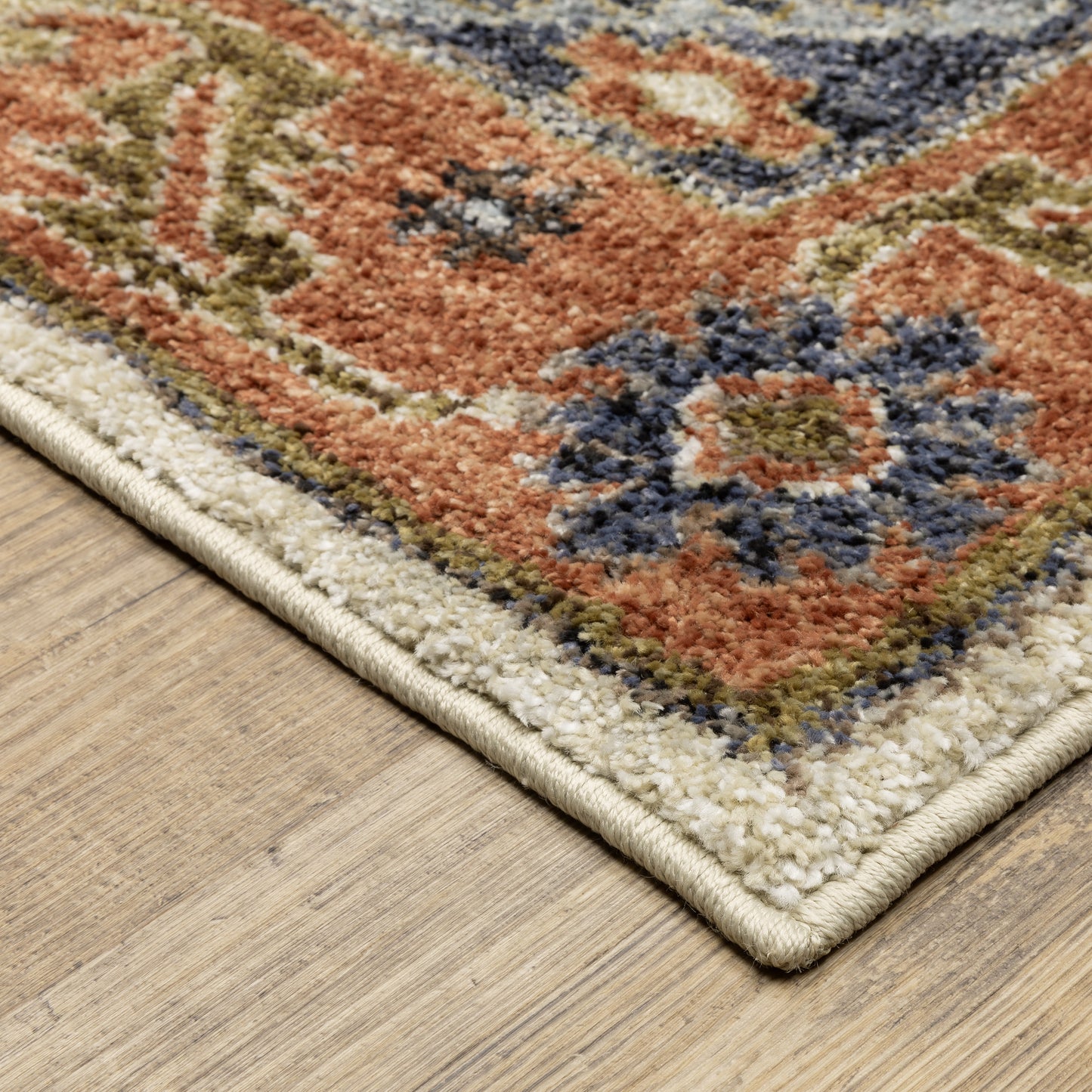 Gemma Medallion Rust/ Blue Geometric Cut Pile Rug