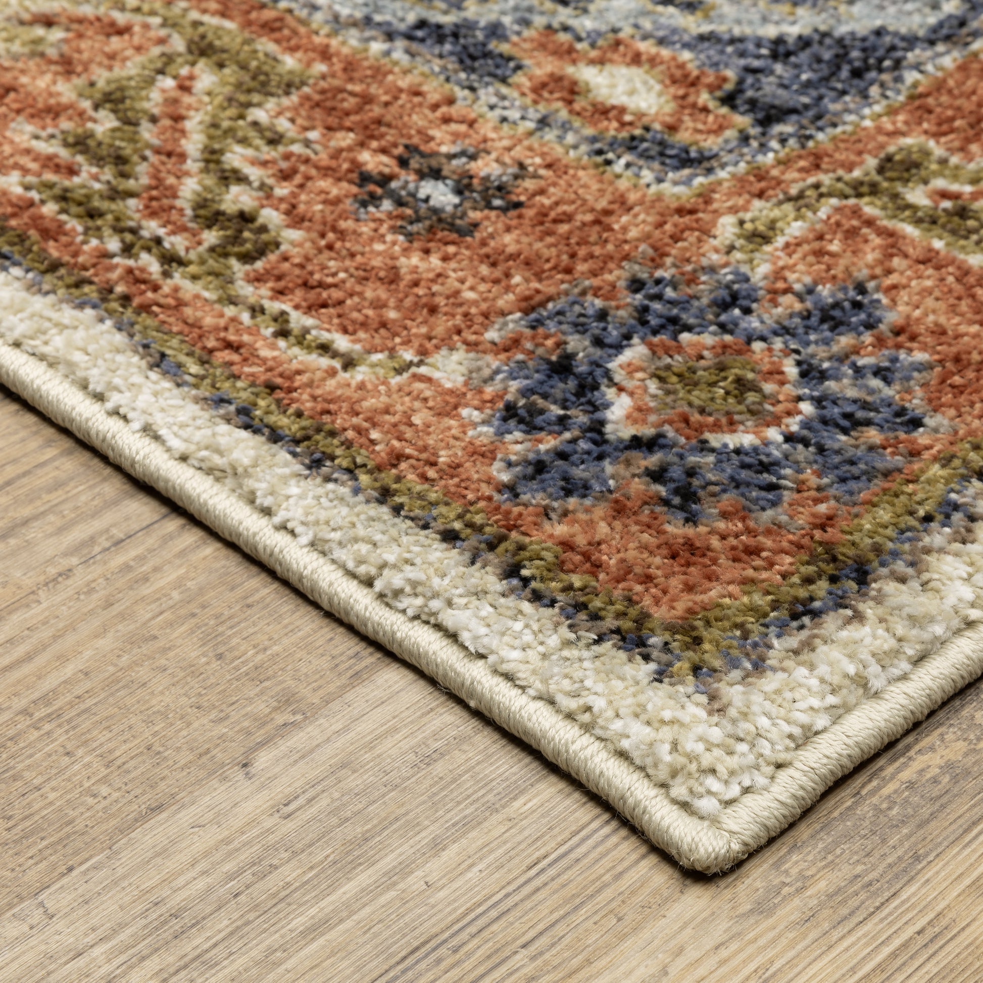 Gemma Medallion Rust/ Blue Geometric Cut Pile Rug