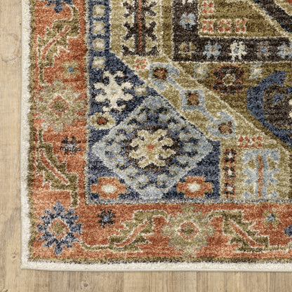 Gemma Medallion Rust/ Blue Geometric Cut Pile Rug