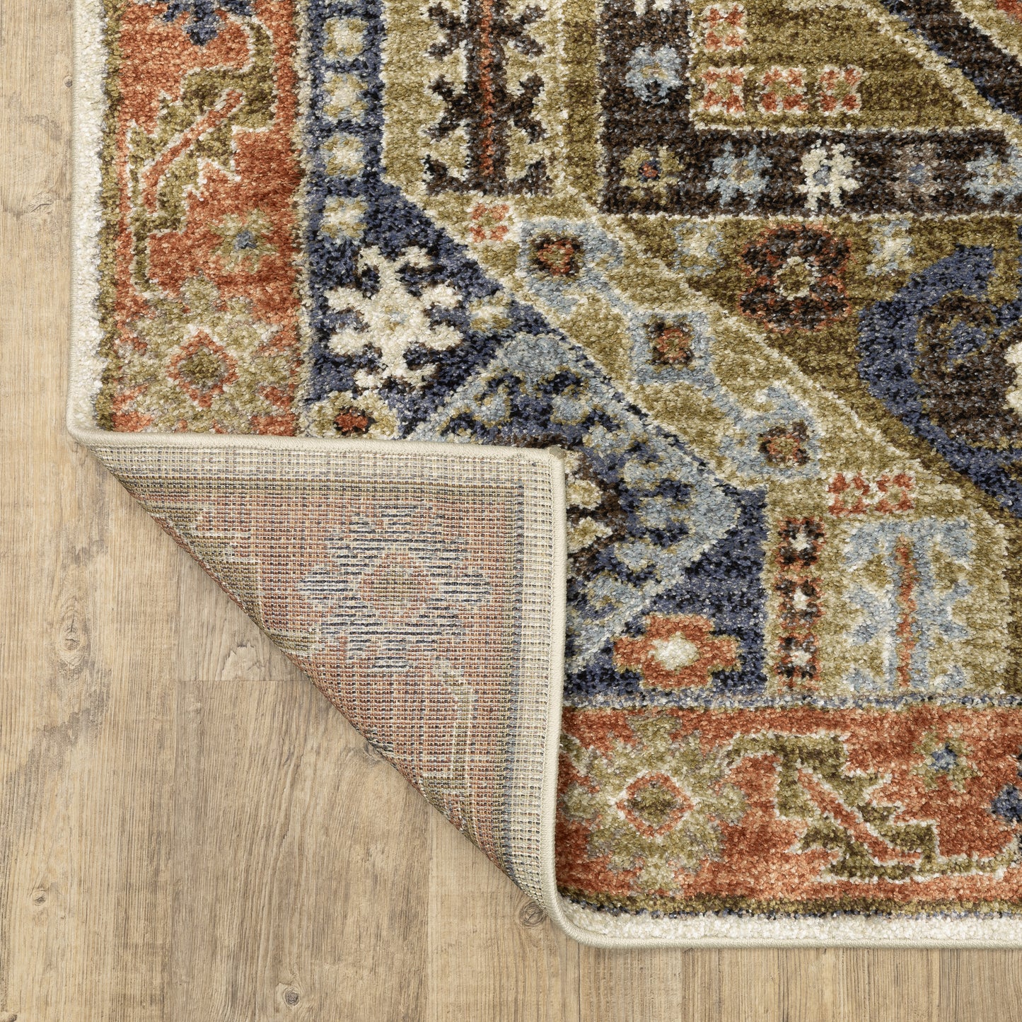 Gemma Medallion Rust/ Blue Geometric Cut Pile Rug