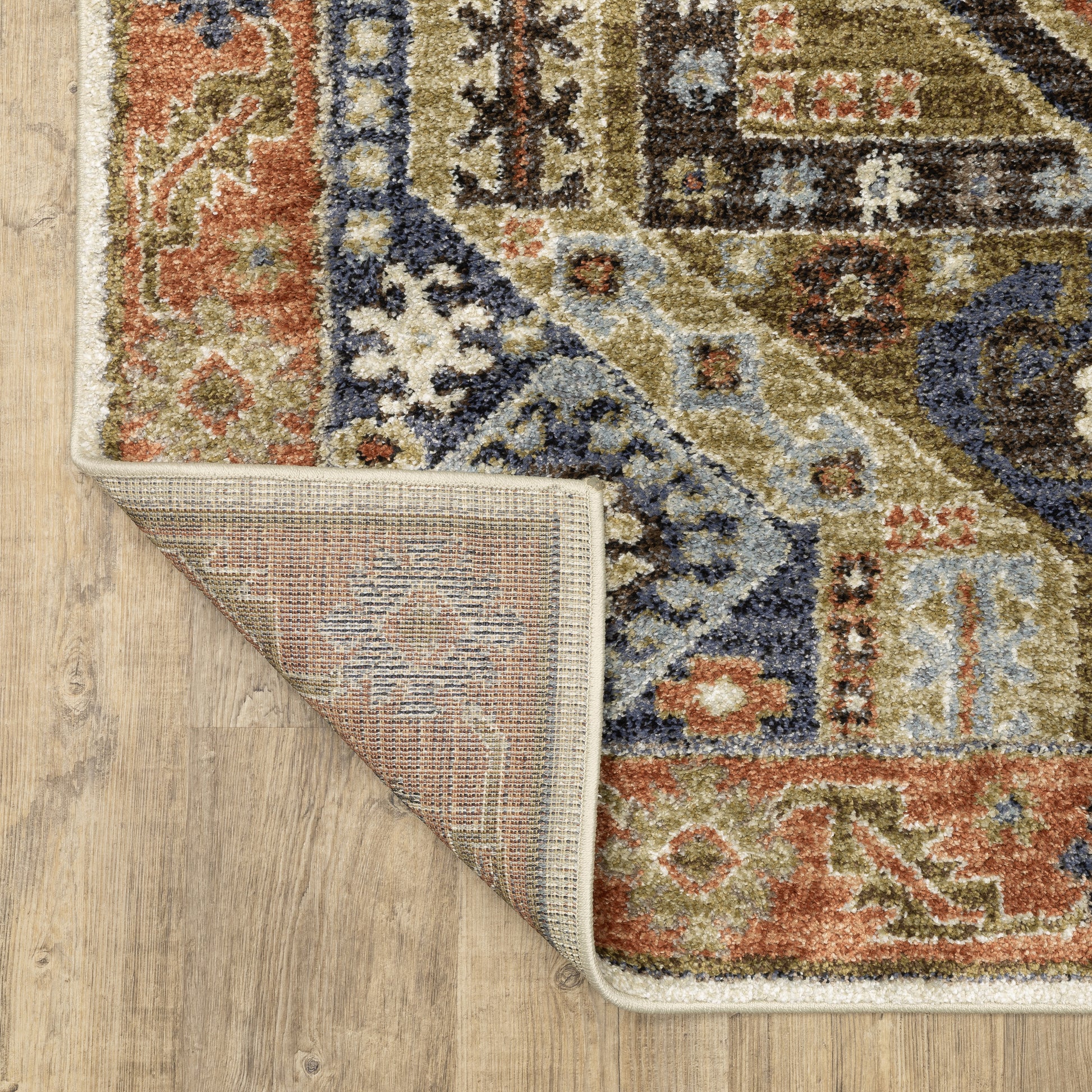 Gemma Medallion Rust/ Blue Geometric Cut Pile Rug