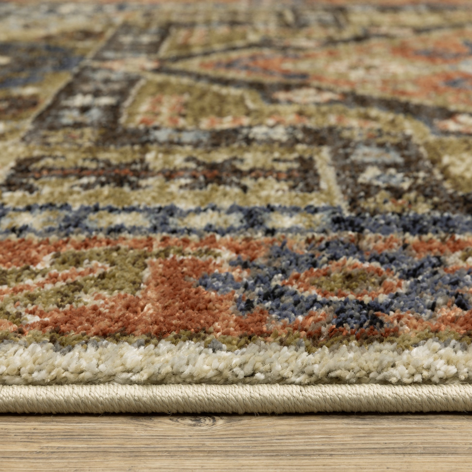 Gemma Medallion Rust/ Blue Geometric Cut Pile Rug