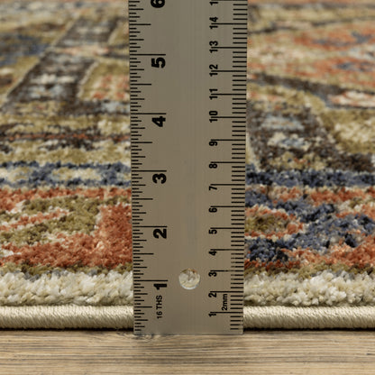 Gemma Medallion Rust/ Blue Geometric Cut Pile Rug