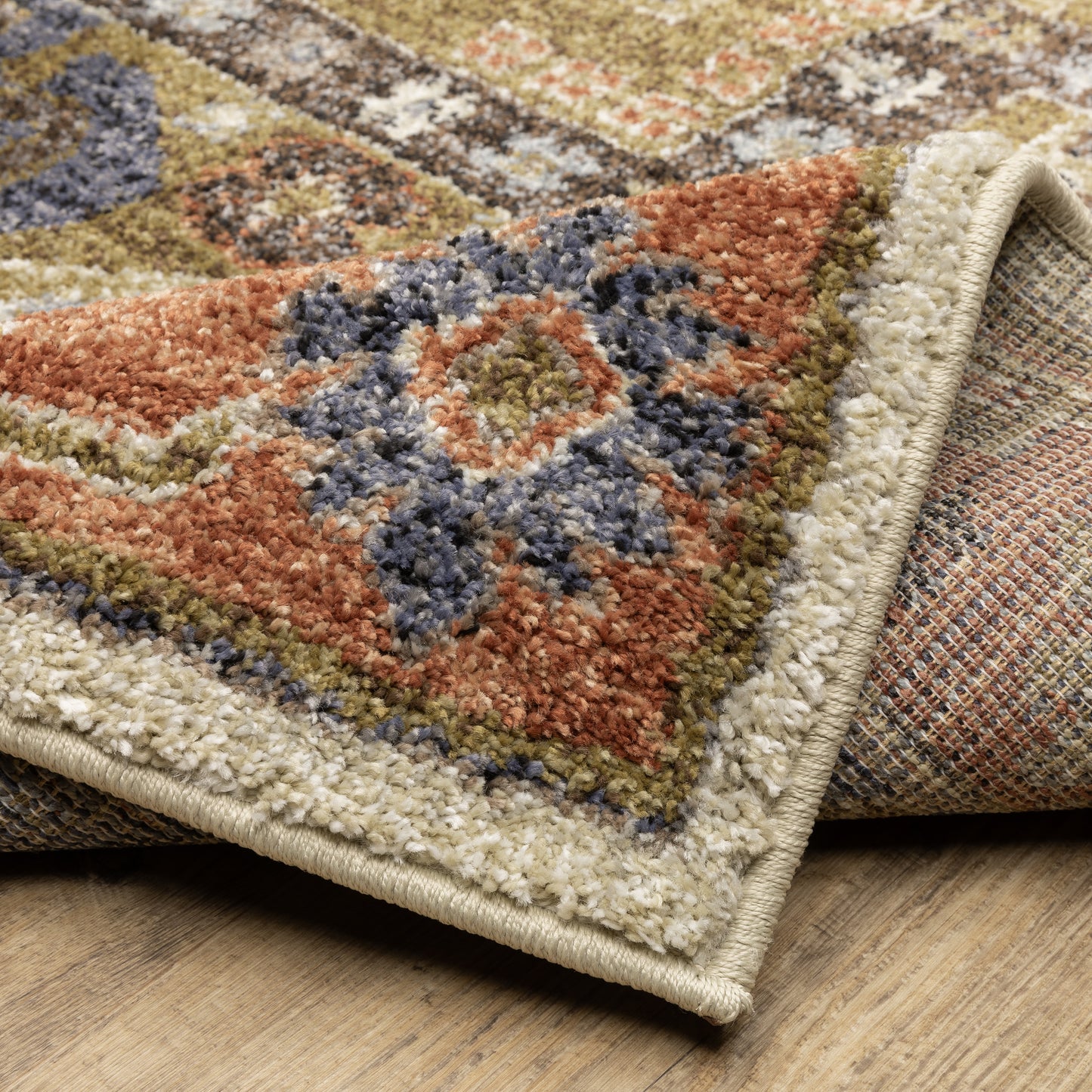 Gemma Medallion Rust/ Blue Geometric Cut Pile Rug