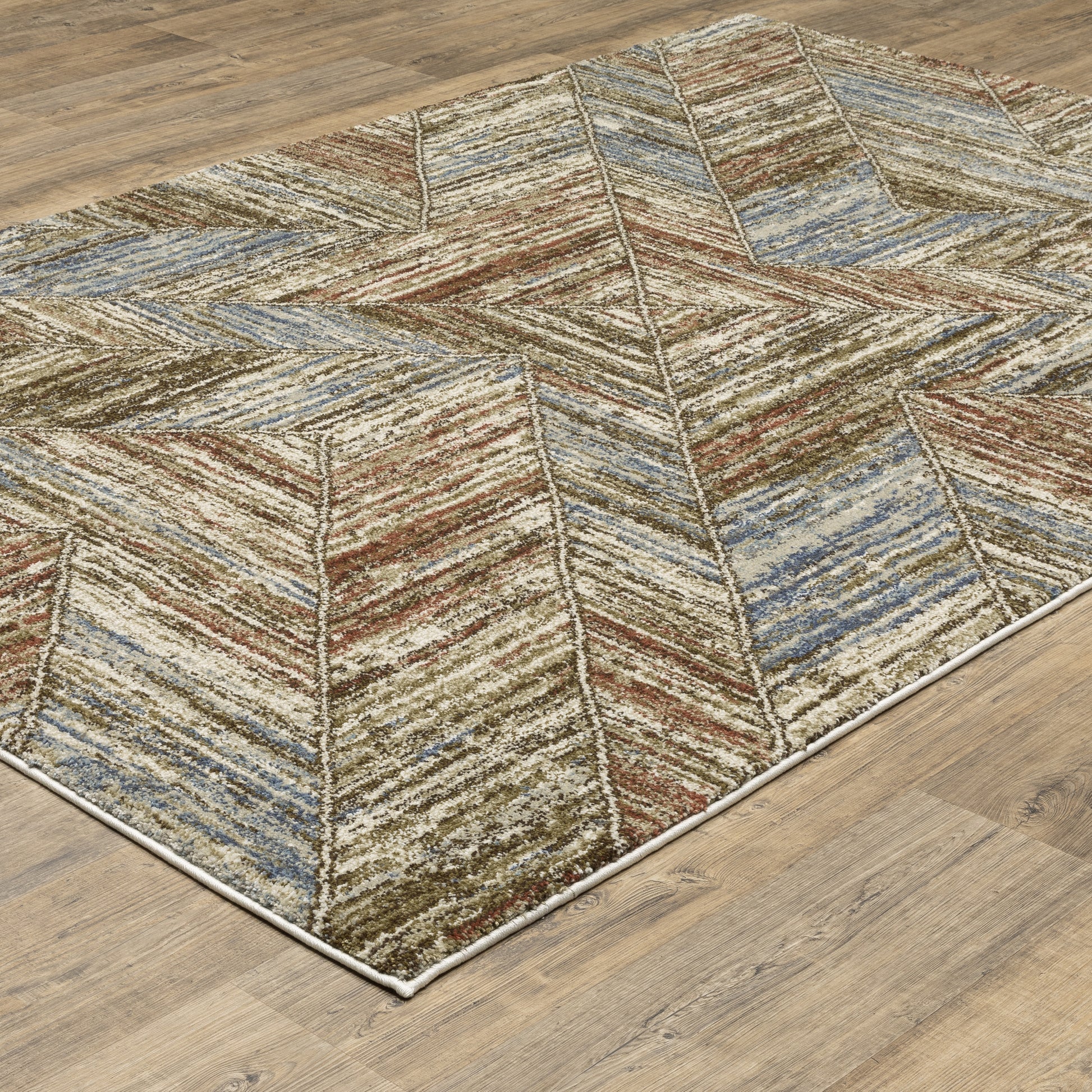 Gemma Geometric Blue/ Rust Cut Pile Rug