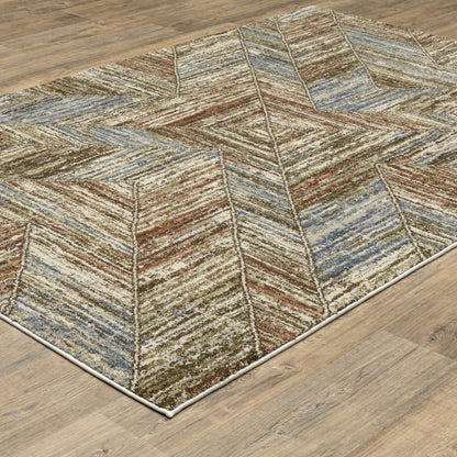 Gemma Geometric Blue/ Rust Cut Pile Rug