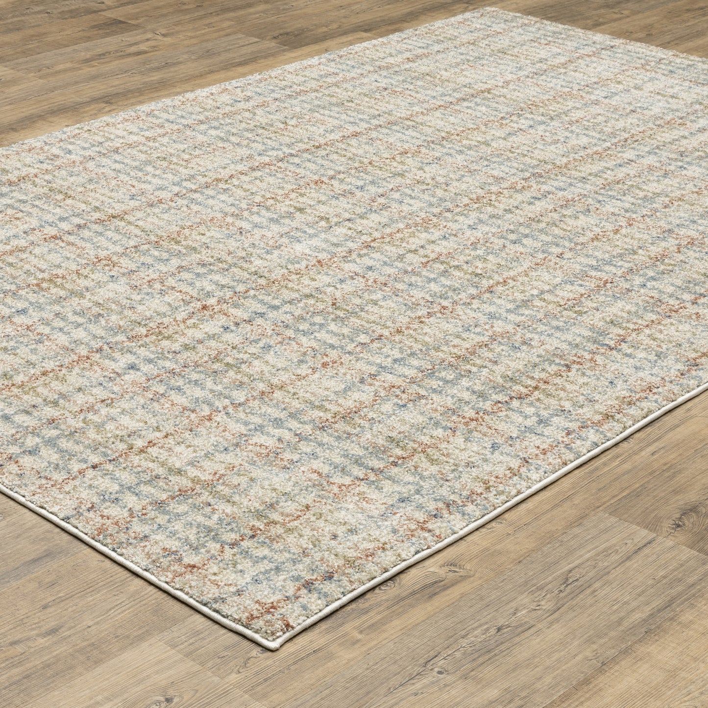 Gemma Stripe Rust/ Green Geometric Cut Pile Rug
