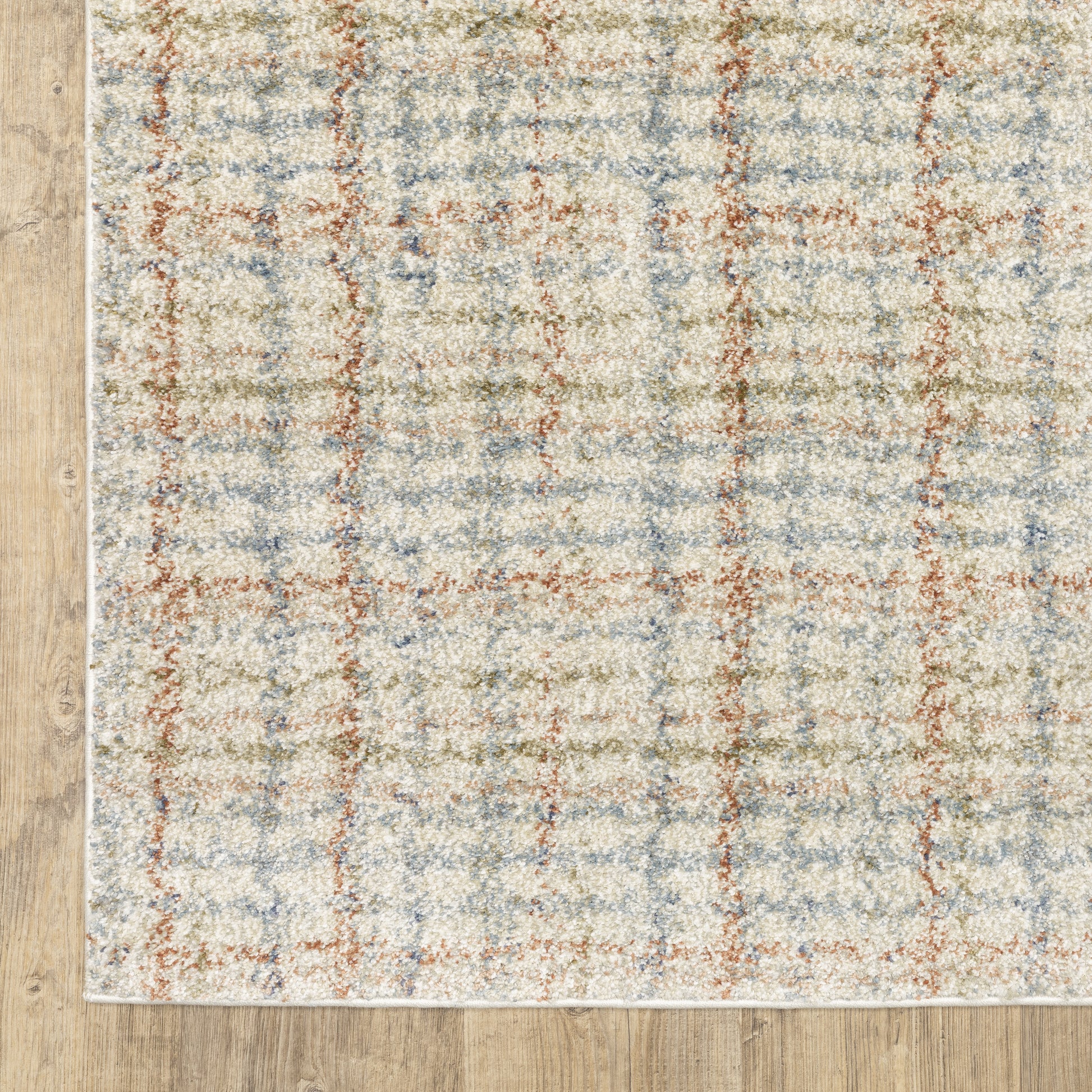 Gemma Stripe Rust/ Green Geometric Cut Pile Rug
